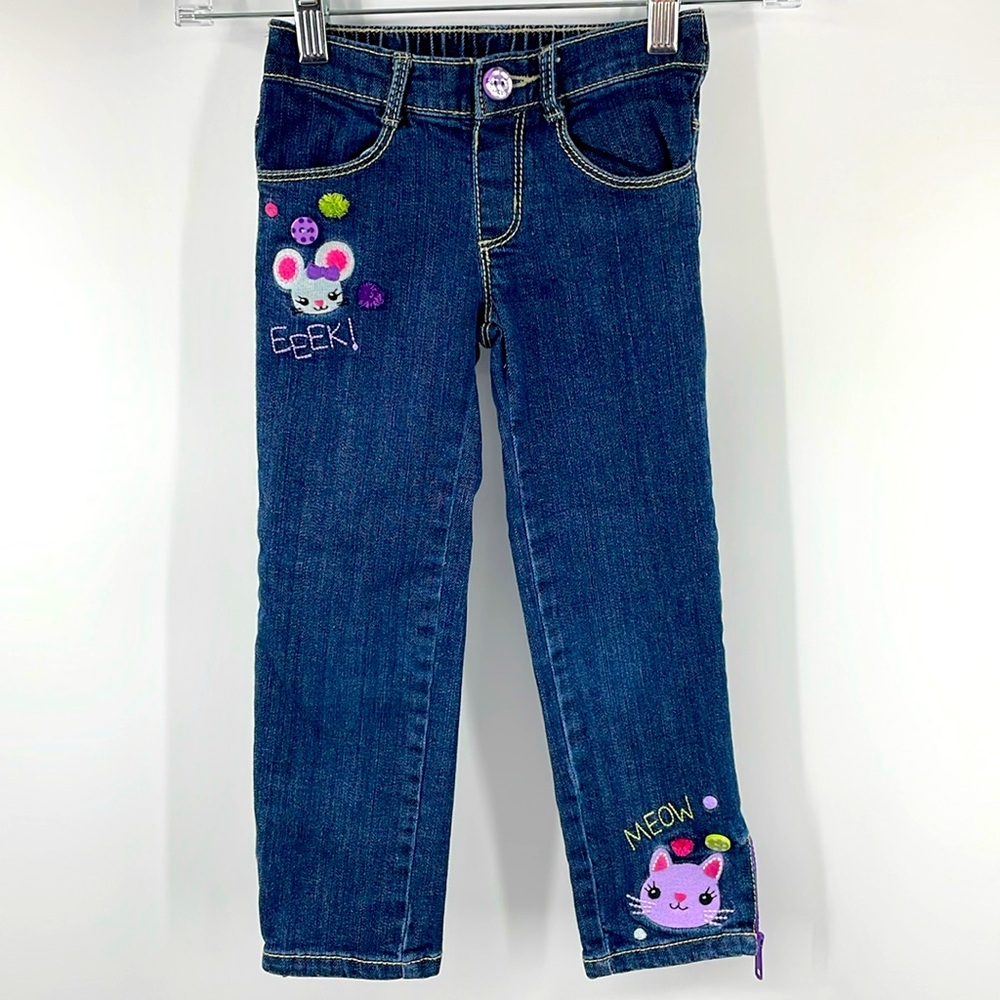 Gymboree “Eeek!” Mouse & “Meow” Cat Embroidery  Jeans Size 4T